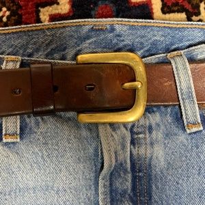 BROWN LEATHER belt with solid brass buckle